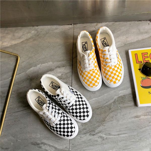 black and white lattice canvas shoes female students retro hong kong flavor wild board shoes korean harajuku style casual shoes, Black;grey 
black and white lattice canvas shoes female students retro hong kong flavor wild board shoes korean harajuku style casual shoes, Black;grey