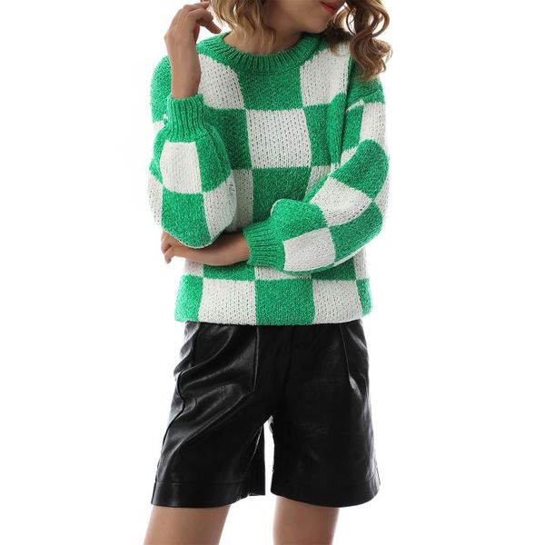 women's sweaters 2021 women sweater checkerboard long sleeve knitwear pullover autumn winter jumpers, White;black
women's sweaters 2021 women sweater checkerboard long sleeve knitwear pullover autumn winter jumpers, White;black