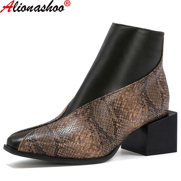 boots aliona shoo women autumn winter ponited toe shoes snake print leather booties mixed color square heel wedges, Black
boots aliona shoo women autumn winter ponited toe shoes snake print leather booties mixed color square heel wedges, Black