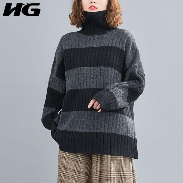 hg contrast color knitting striped sweater women winter the new casual loose turtleneck collar pullover women zy3094, White;black
hg contrast color knitting striped sweater women winter the new casual loose turtleneck collar pullover women zy3094, White;black