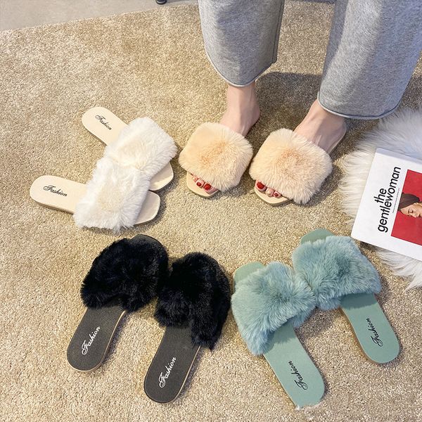 woman fur shoes fashion pure color simple outer wear plush indoor home plush slippers, Black
woman fur shoes fashion pure color simple outer wear plush indoor home plush slippers, Black