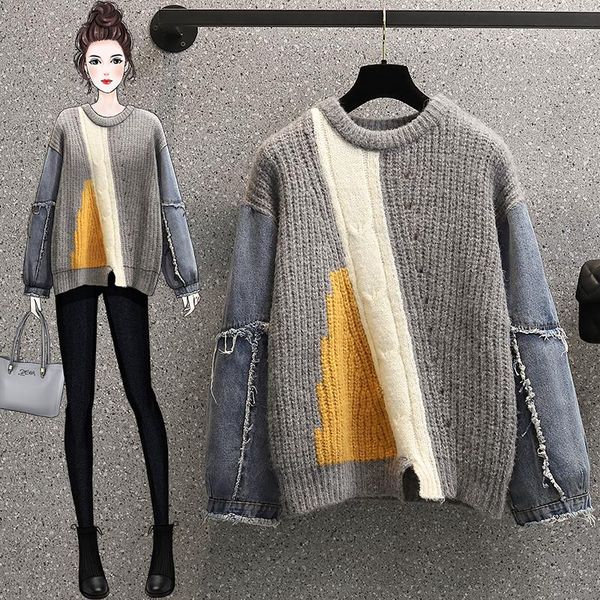 women's sweaters high street autumn winter denim patchwork knitted pullover jumper plus size women tassel thick warm loose sweater fema, White;black
women's sweaters high street autumn winter denim patchwork knitted pullover jumper plus size women tassel thick warm loose sweater fema, White;black