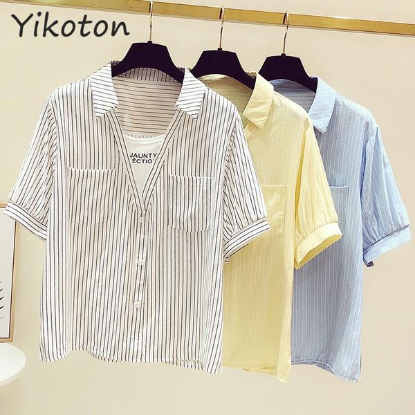 women's blouses & shirts fake two piece blouse v-neck stripe clothing 2021 summer and elegant simplee korean fashion casual, White
women's blouses & shirts fake two piece blouse v-neck stripe clothing 2021 summer and elegant simplee korean fashion casual, White