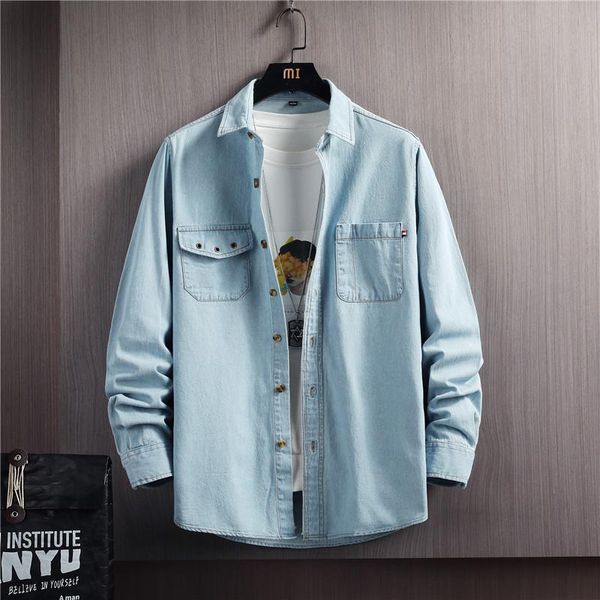men's casual shirts men clothing 2021 trend cotton denim long-sleeved shirt loose large size youth fashion, White;black
men's casual shirts men clothing 2021 trend cotton denim long-sleeved shirt loose large size youth fashion, White;black