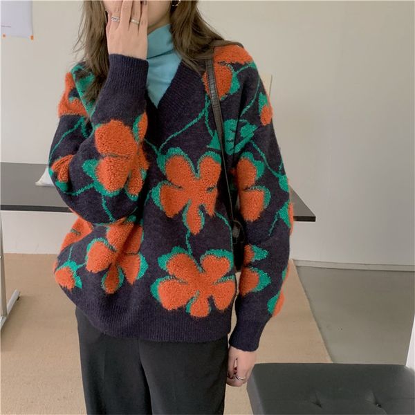 vintage chic women streetwear florals pullover loose all match retro female brief stylish sweaters kz2g, White;black
vintage chic women streetwear florals pullover loose all match retro female brief stylish sweaters kz2g, White;black