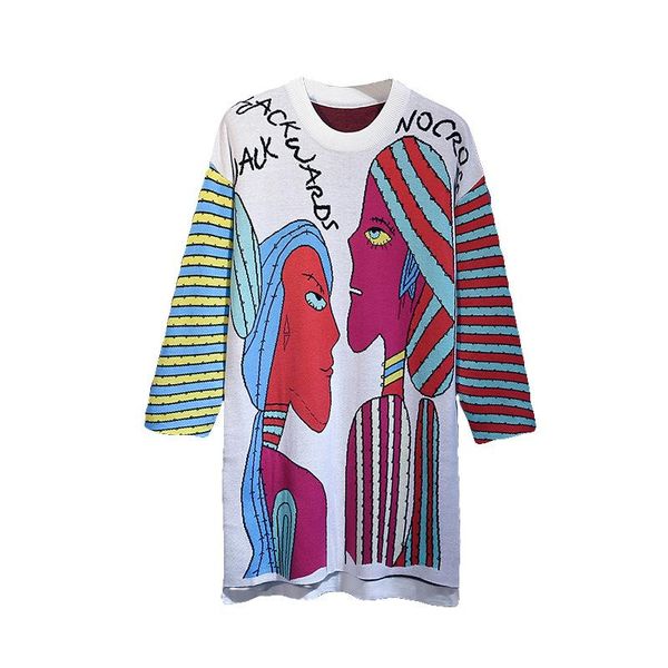 women's sweaters round neck long-sleeved sweater autumn and winter loose hand-painted pattern t-shirt top, White;black
women's sweaters round neck long-sleeved sweater autumn and winter loose hand-painted pattern t-shirt top, White;black