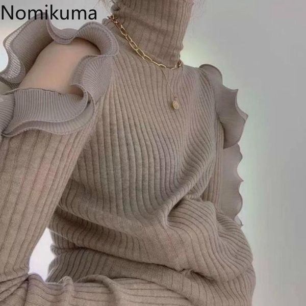 women's sweaters nomikuma turtleneck slim stretch knit pullover 2021 autumn strapless ruffle patchwork women sweater long sleeve knitwe, White;black
women's sweaters nomikuma turtleneck slim stretch knit pullover 2021 autumn strapless ruffle patchwork women sweater long sleeve knitwe, White;black