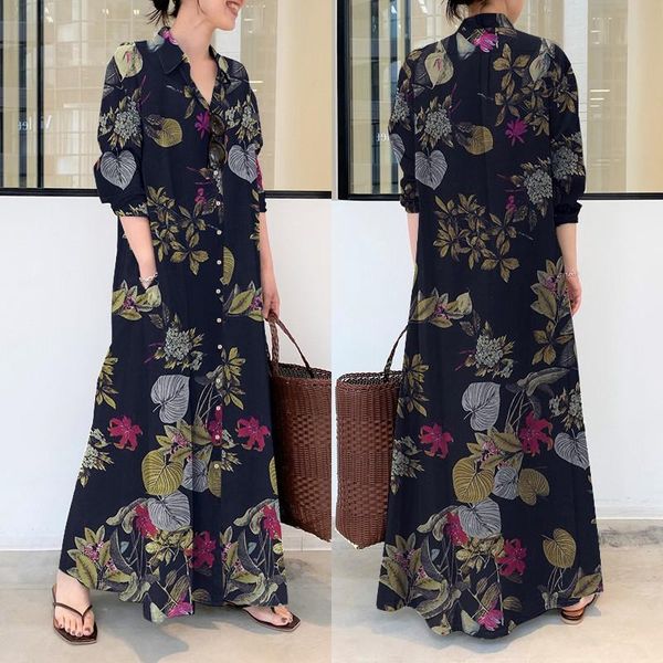 casual dresses zanzea 2021 kaftan floral dress women's printed sundress spring long sleeve maxi vestidos female lapel button robe femme, Black;gray
casual dresses zanzea 2021 kaftan floral dress women's printed sundress spring long sleeve maxi vestidos female lapel button robe femme, Black;gray