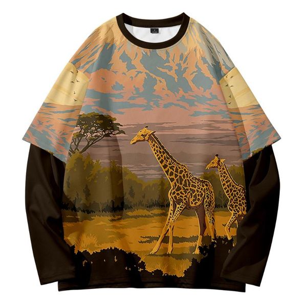 men's hoodies & sweatshirts retro giraffe summer trend street style fashion round neck fake two, Black
men's hoodies & sweatshirts retro giraffe summer trend street style fashion round neck fake two, Black