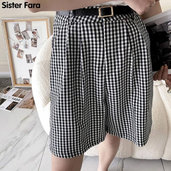women's shorts sister fara summer belted plaid high waist loose casual wide leg solid pockets zipper, White;black
women's shorts sister fara summer belted plaid high waist loose casual wide leg solid pockets zipper, White;black