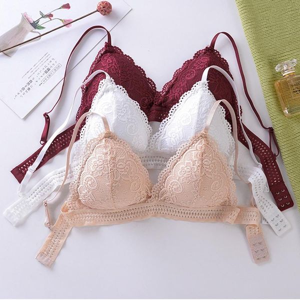 bras chrleisure lace bralette bra for women wire push up underwear female deep v triangle cup thin lingerie, Red;black