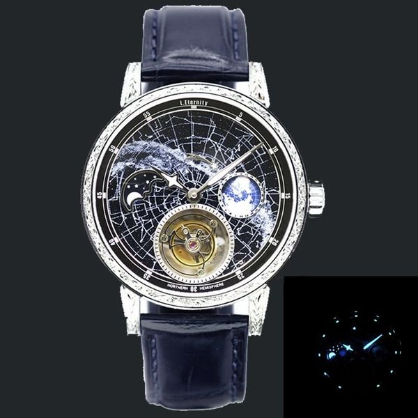 wristwatches luxury men's automatic tourbillon watch fashion super starry sky moon phase luminous men leather gift clock, Slivery;brown 
wristwatches luxury men's automatic tourbillon watch fashion super starry sky moon phase luminous men leather gift clock, Slivery;brown