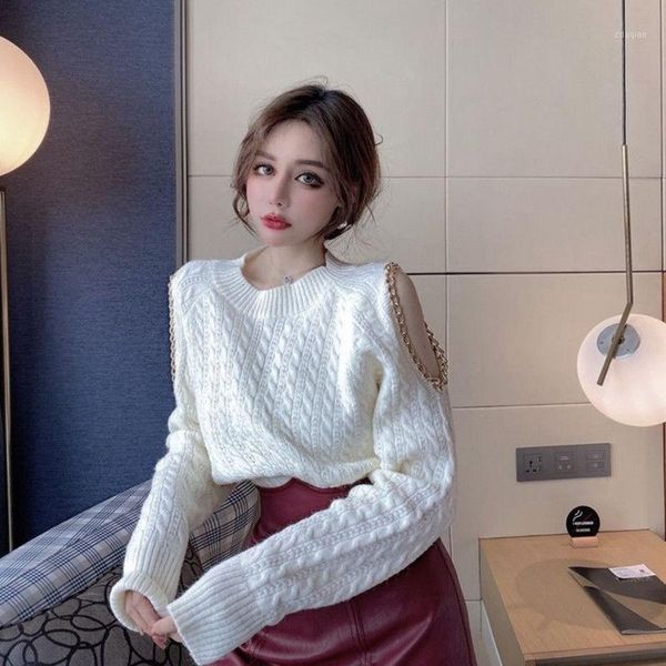 gold chain hollow out off shoulder designer knitted sweater korean fashion casual round collar warm winter clothing women's sweaters, White;black
gold chain hollow out off shoulder designer knitted sweater korean fashion casual round collar warm winter clothing women's sweaters, White;black