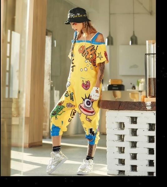 women jumpsuits off the shoulder strap pants for women yellow cartoon hip hop dance rompers streetwear, Black;white
women jumpsuits off the shoulder strap pants for women yellow cartoon hip hop dance rompers streetwear, Black;white