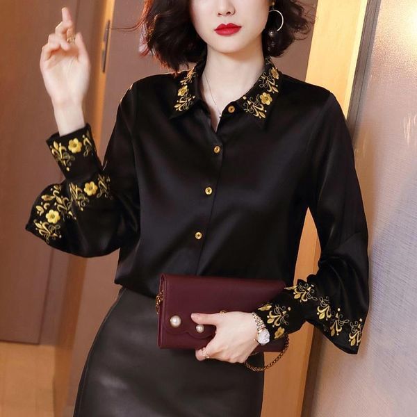 women's blouses & shirts spring fall office ladies woman black blue embroidery long sleeve blouse shirt , purple imitaton silk, White
women's blouses & shirts spring fall office ladies woman black blue embroidery long sleeve blouse shirt , purple imitaton silk, White