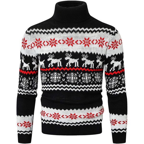 christmas turtleneck sweater 2021 autumn winter elk pattern, White;black