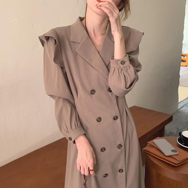 casual dresses korean chic elegant notched collar puff sleeve dress women autumn 2021 office ladies robe femme solid loose soft vestidos, Black;gray
casual dresses korean chic elegant notched collar puff sleeve dress women autumn 2021 office ladies robe femme solid loose soft vestidos, Black;gray
