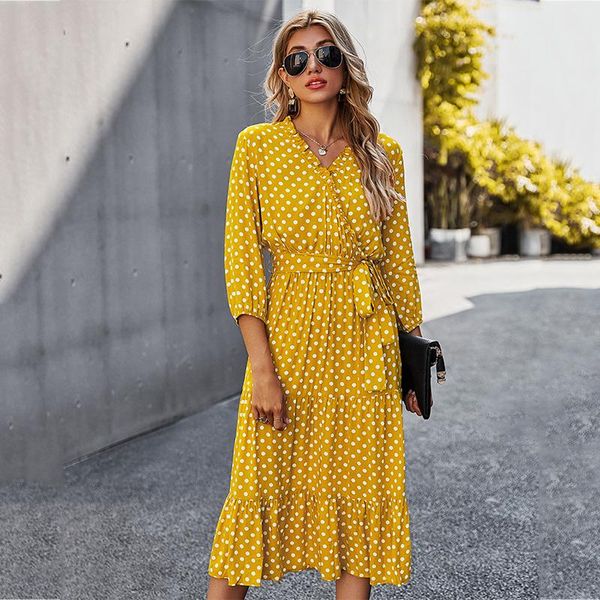 casual dresses elegant ruffles collar polka dot print female dress fashion v neck three quarter sleeve mid-calf for women summer, Black;gray
casual dresses elegant ruffles collar polka dot print female dress fashion v neck three quarter sleeve mid-calf for women summer, Black;gray