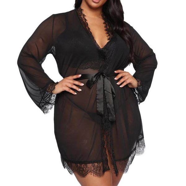 women's sleepwear plus size women night robe lace pajamas with thong large sleep wear coat 5xl 4xl gown, Black;red 
women's sleepwear plus size women night robe lace pajamas with thong large sleep wear coat 5xl 4xl gown, Black;red