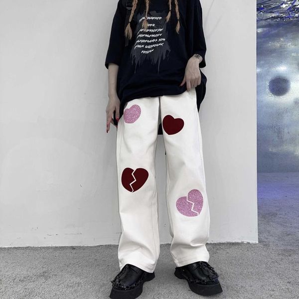 women's jeans summer high street loose retro printing love denim waist wide leg casual pants for men and women, Blue
women's jeans summer high street loose retro printing love denim waist wide leg casual pants for men and women, Blue