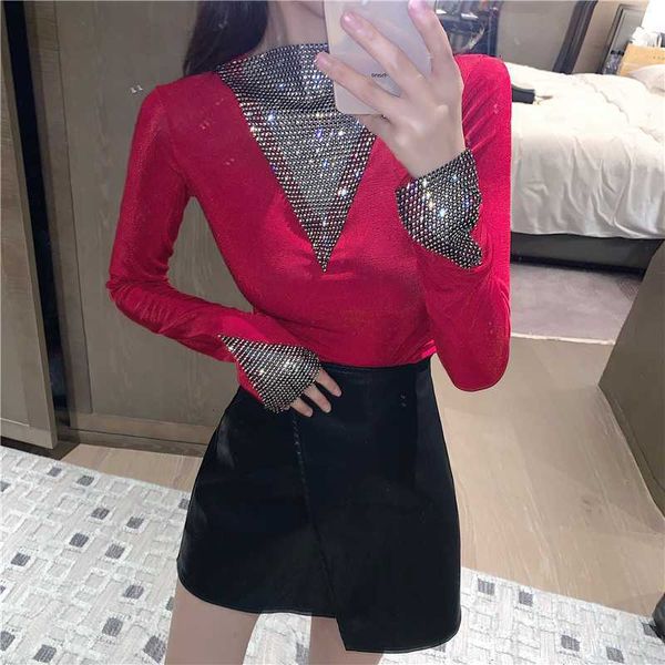 women's t-shirt spring summer women black/red shirts casual slim long sleeve bling diamonds round neck for f xwiv, White
women's t-shirt spring summer women black/red shirts casual slim long sleeve bling diamonds round neck for f xwiv, White