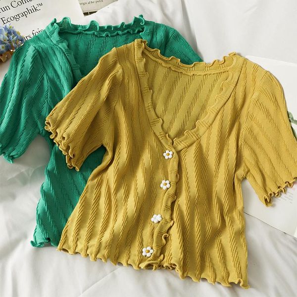 women's knits & tees summer girls ruched v-neck thin sweaters cardigans lady knitting elegant cardigan outwear crop with floral buttons, White
women's knits & tees summer girls ruched v-neck thin sweaters cardigans lady knitting elegant cardigan outwear crop with floral buttons, White