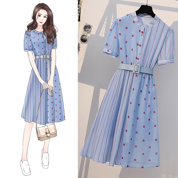 2021 new half length silk chiffon , large size, short sleeve, dot, stripe, stitching, knee length, belt, sling, summer 9jaz, Black;gray
2021 new half length silk chiffon , large size, short sleeve, dot, stripe, stitching, knee length, belt, sling, summer 9jaz, Black;gray