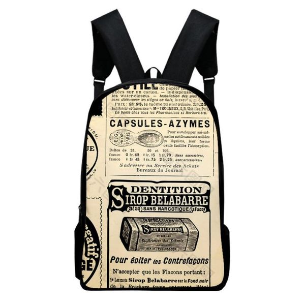 backpack 3d printed old paper pictures women men classic streetwear travel students boys girls notebook schoolbag
backpack 3d printed old paper pictures women men classic streetwear travel students boys girls notebook schoolbag