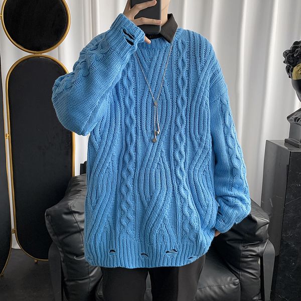 2021 new korean style ripped sweater men's warm fashion retro casual knitted pullover men autumn winter knitting sweaters mens clothes, White;black
2021 new korean style ripped sweater men's warm fashion retro casual knitted pullover men autumn winter knitting sweaters mens clothes, White;black