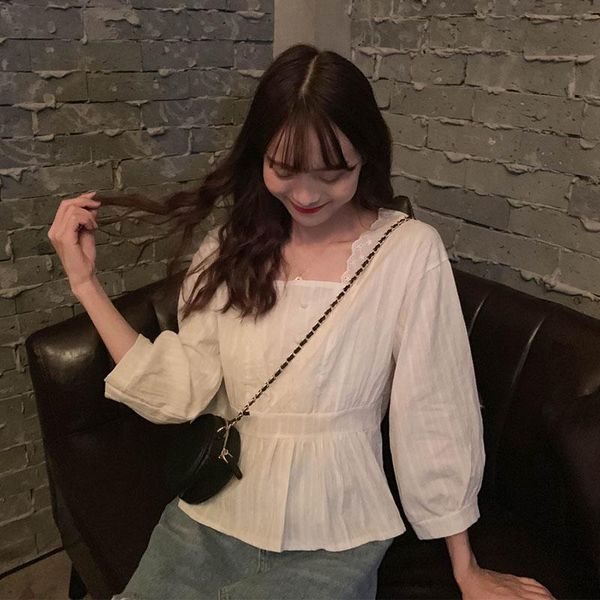 women's blouses & shirts summer 2021 vintage blouse women lace slim lantern sleeve square collar nine quarter casual button ladies, White
women's blouses & shirts summer 2021 vintage blouse women lace slim lantern sleeve square collar nine quarter casual button ladies, White