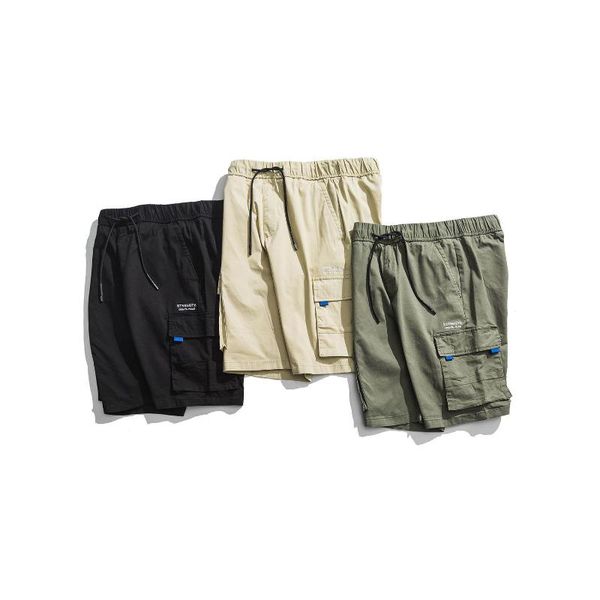 men's shorts summer men japanese simple ice thin cotton multi pocket casual, White;black