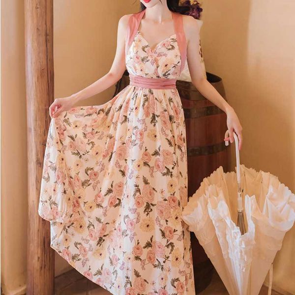 summer sweet flower print chiffon party dress women halter high waist slim big swing beach long vestidos 210526, Black;gray
summer sweet flower print chiffon party dress women halter high waist slim big swing beach long vestidos 210526, Black;gray