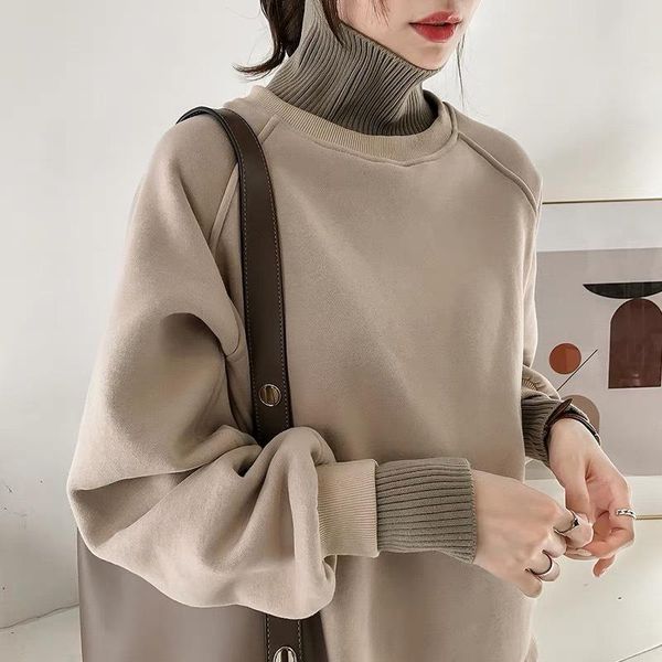 women's hoodies & sweatshirts pullovers knitted cuffs plus cashmere long sleeve half turtleneck solid loose sports coat, Black
women's hoodies & sweatshirts pullovers knitted cuffs plus cashmere long sleeve half turtleneck solid loose sports coat, Black