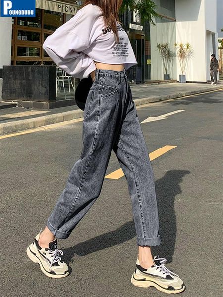 women's jeans poungdudu 2021 women harem denim pants female trousers high-waisted broken ripped straight casual hight street all-match, Blue
women's jeans poungdudu 2021 women harem denim pants female trousers high-waisted broken ripped straight casual hight street all-match, Blue