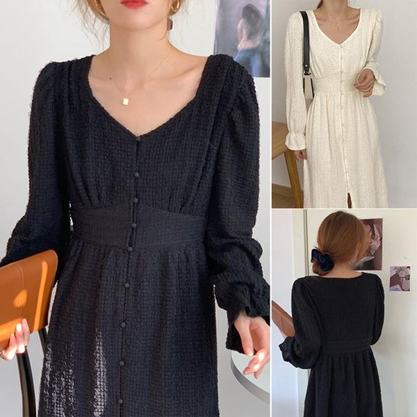 casual dresses elegant female single-breasted v-neck flared sleeve dress, Black;gray
casual dresses elegant female single-breasted v-neck flared sleeve dress, Black;gray
