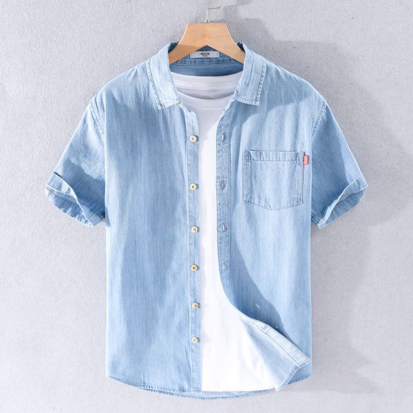 2021 summer new short-sleeved cotton brand shirts for men classic simple denim shirt mens comfortable chemise tzuu, White;black
2021 summer new short-sleeved cotton brand shirts for men classic simple denim shirt mens comfortable chemise tzuu, White;black