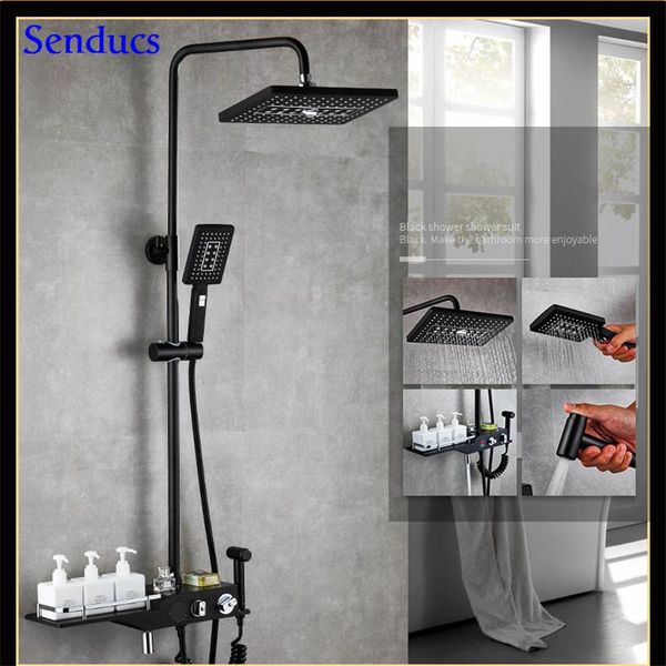 senducs black digital shower system inwall mounted black bathroom faucet quality brass bidet fashion thermostatic shower set
senducs black digital shower system inwall mounted black bathroom faucet quality brass bidet fashion thermostatic shower set