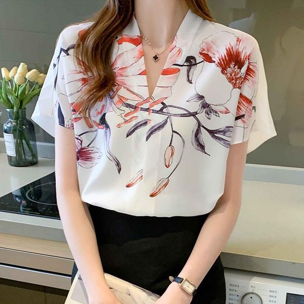 women's blouses & shirts fashion flower print ladies chiffon 2021 summer v-neck short sleeve blusas mujer, White
women's blouses & shirts fashion flower print ladies chiffon 2021 summer v-neck short sleeve blusas mujer, White
