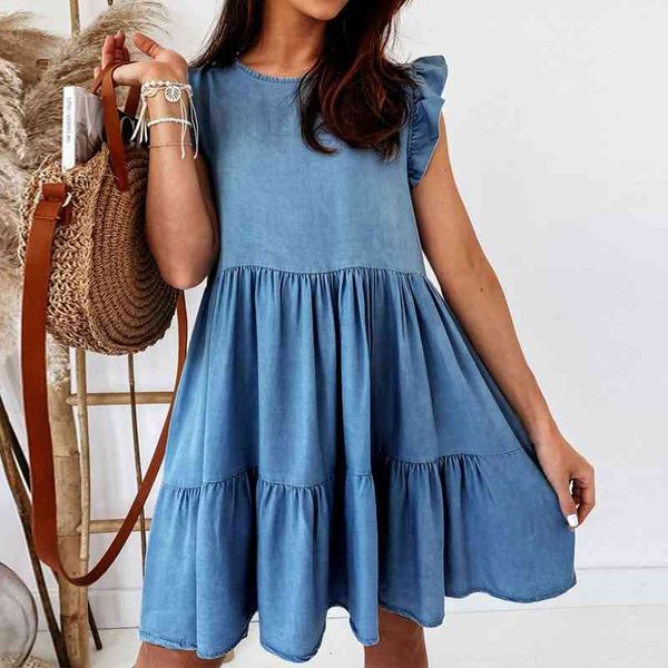 casual dresses for women summer solid blue sleeveless o neck ruffle loose a-line short dress mini female vestidos tn07, Black;gray
casual dresses for women summer solid blue sleeveless o neck ruffle loose a-line short dress mini female vestidos tn07, Black;gray
