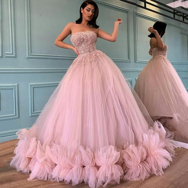 pink strapless ball gown princess prom dresses lace appliques beaded sweep train lace-up back formal evening gowns, Black
pink strapless ball gown princess prom dresses lace appliques beaded sweep train lace-up back formal evening gowns, Black