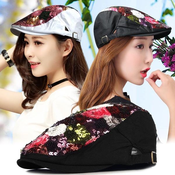 berets ladies hats fashion beaded cap women's korean version of outdoor travel beret spring summer color sequined hat, Blue;gray
berets ladies hats fashion beaded cap women's korean version of outdoor travel beret spring summer color sequined hat, Blue;gray
