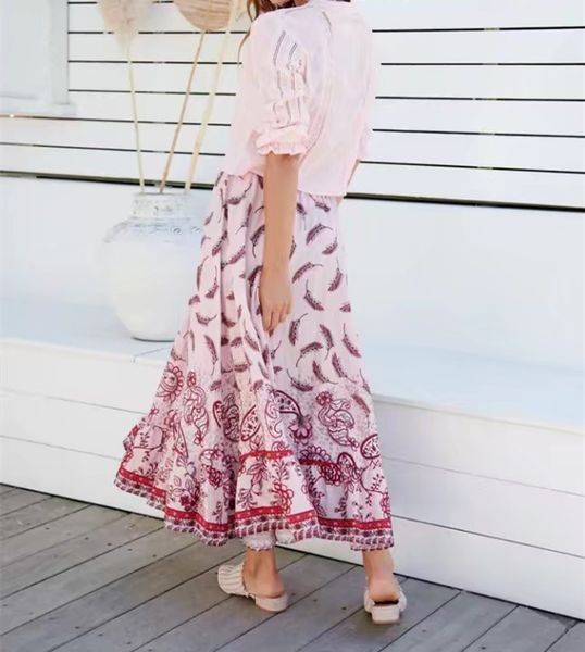 2021 New BOHO PINK Feather print Long Skirt Holiday Women Elastic High Waist Spliced Ruched pleated Hem Swing Skirts Beach, Red
2021 New BOHO PINK Feather print Long Skirt Holiday Women Elastic High Waist Spliced Ruched pleated Hem Swing Skirts Beach, Red