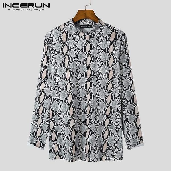 men's t-shirts stylish men serpentine camiseta long sleeve high collar tees well fitting pullover streetwear s-5xl incerun 2021, White;black 
men's t-shirts stylish men serpentine camiseta long sleeve high collar tees well fitting pullover streetwear s-5xl incerun 2021, White;black
