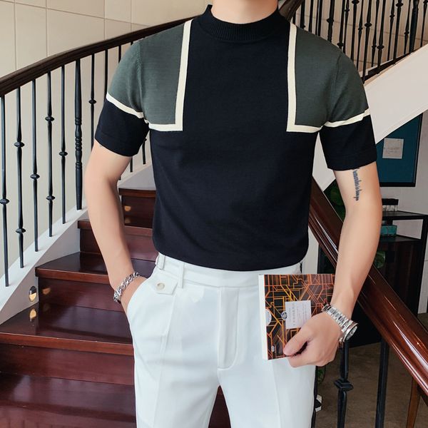 Turtleneck New Winter High Fashion Clothes 2021 Short Sleeve Men's T-shirts Fine Fit Pullovers'sh VO9E, Black;brown
