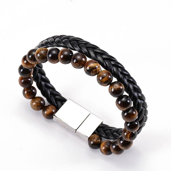 charm bracelets natural tiger eye handmade beaded leather bracelet double row stainless steel magnet buckle stacked, Golden;silver
charm bracelets natural tiger eye handmade beaded leather bracelet double row stainless steel magnet buckle stacked, Golden;silver