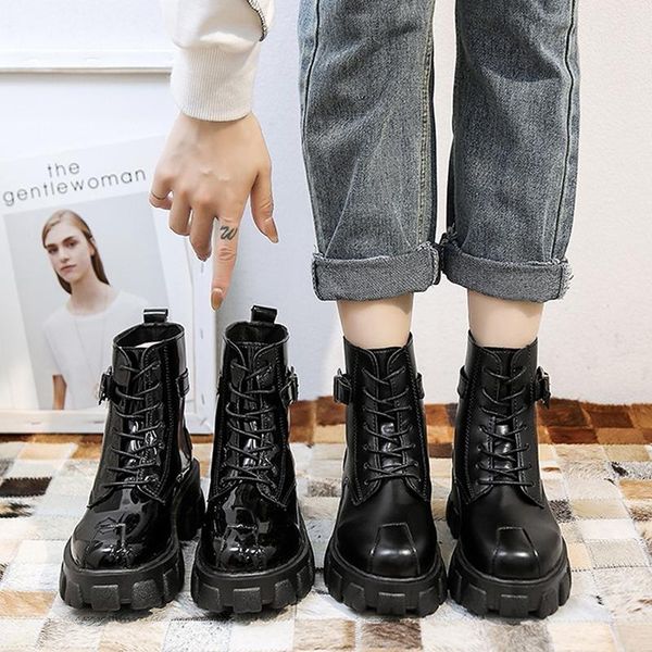 boots fashion buckle pu leather ankle for women thick bottom platform shoes woman black british style buty damskie 2021
boots fashion buckle pu leather ankle for women thick bottom platform shoes woman black british style buty damskie 2021