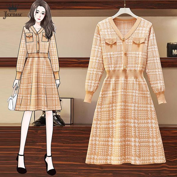 casual dresses 2021autumn elegant houndstooth sweater dress women v neck long sleeve button slim a-line knitted vestidos, Black;gray
casual dresses 2021autumn elegant houndstooth sweater dress women v neck long sleeve button slim a-line knitted vestidos, Black;gray