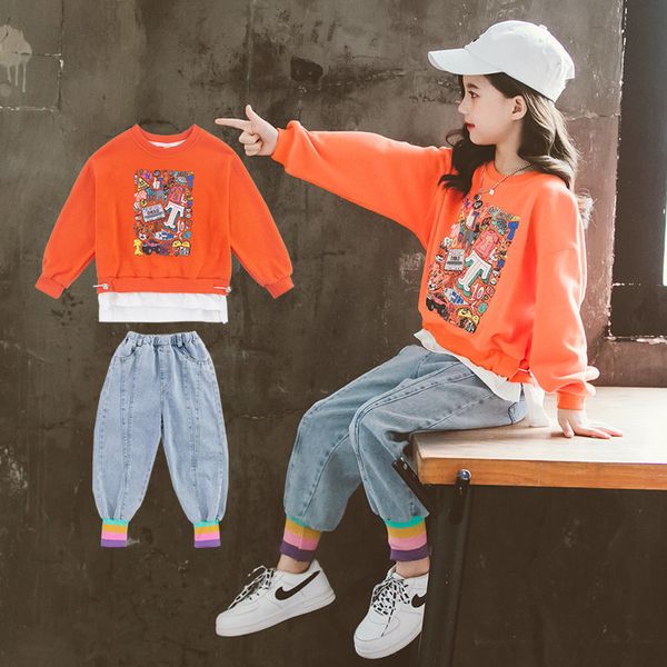 2021 new sets of teen fall fake two long sleeve pieces printed plus jeans children's clothes for girls aged 8 y bgxa, White
2021 new sets of teen fall fake two long sleeve pieces printed plus jeans children's clothes for girls aged 8 y bgxa, White