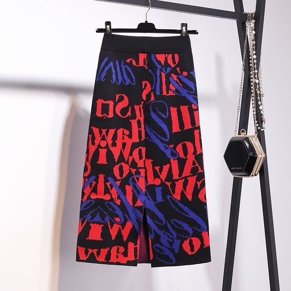 women's autumn winter knitted skirts new color contrast letters graffiti high waist a-line long hip faldas gd583 210309, Black
women's autumn winter knitted skirts new color contrast letters graffiti high waist a-line long hip faldas gd583 210309, Black
