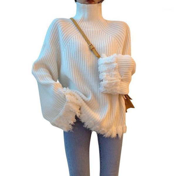women's sweaters 2021 autumn winter oversized korean style pullovers with tassel turtleneck thick kniited female casual jumpers, White;black
women's sweaters 2021 autumn winter oversized korean style pullovers with tassel turtleneck thick kniited female casual jumpers, White;black